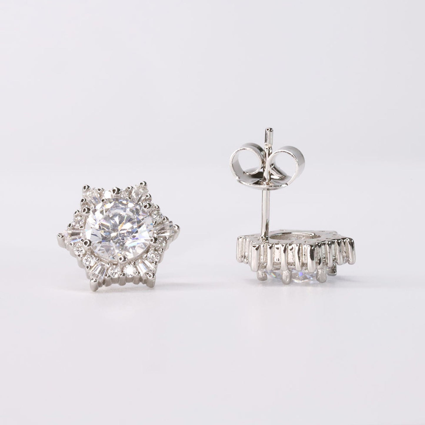 Snowflake Stud Earrings- Rhodium plated