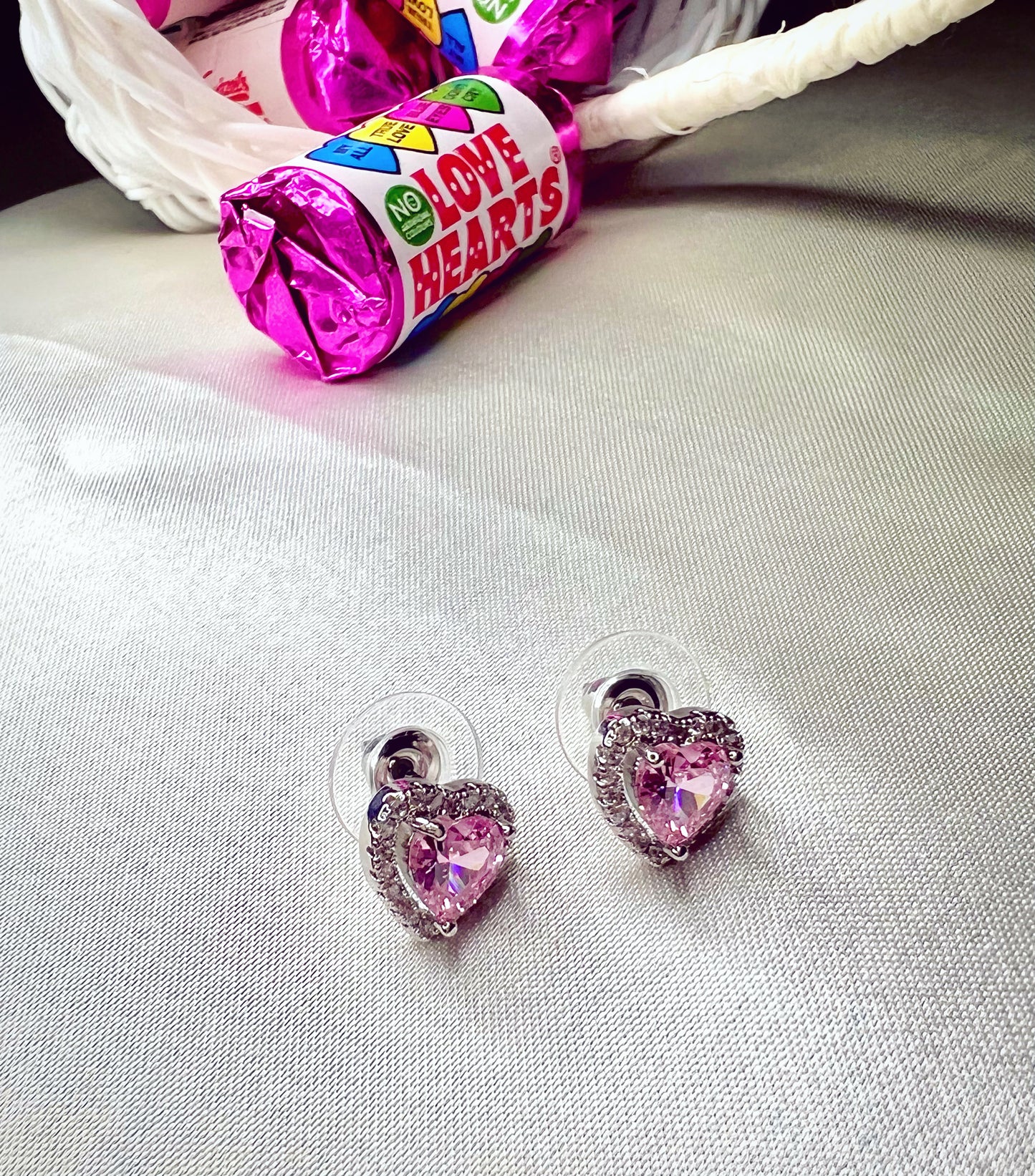Sweetheart Stud Earrings- Rhodium plated